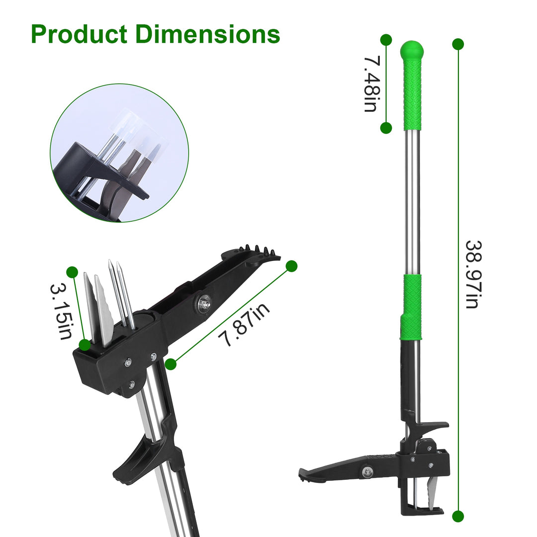 Stand-Up Aluminum Weed Puller — 4-Claw Manual Weeder, No Bending or Kneeling, for Lawn, Yard & Garden (Green)