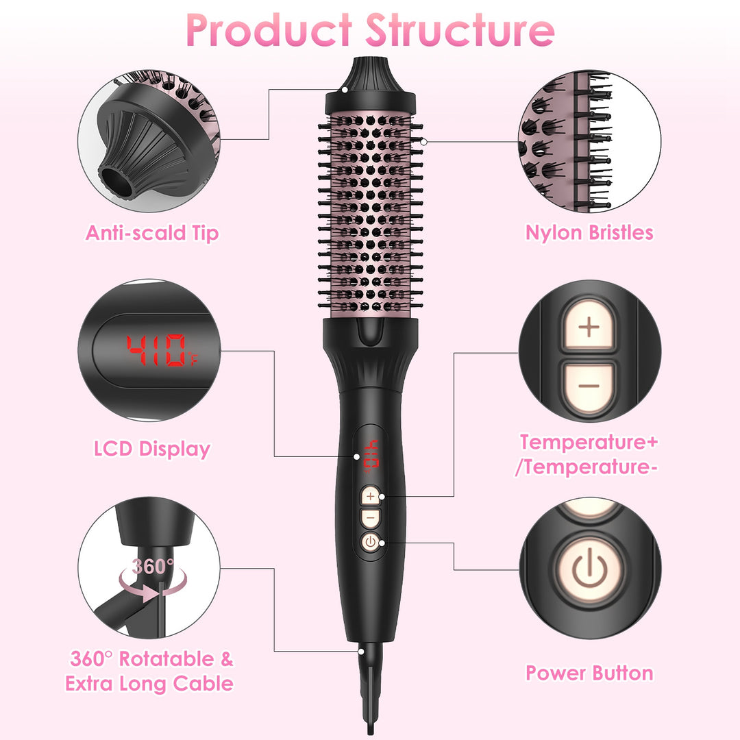3-in-1 Thermal Hair Curler Brush — Straightener, Curler & Volume Brush, 10 Heat Levels, 30s Fast Heat