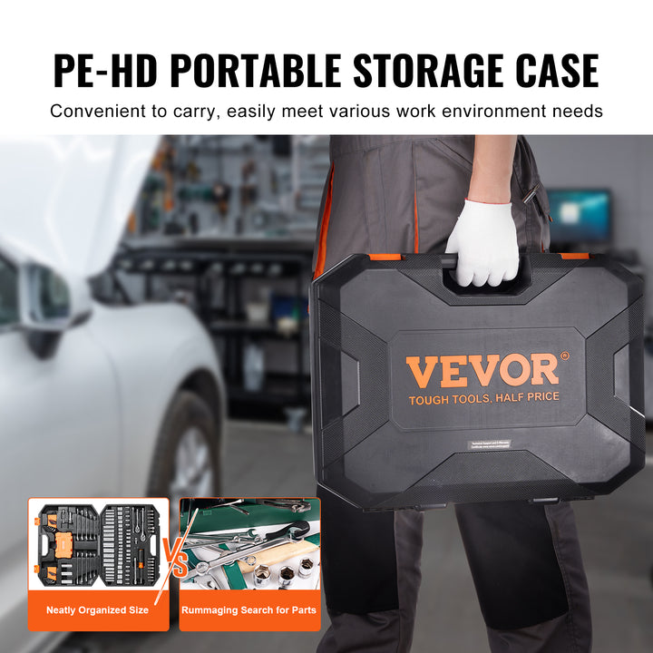 VEVOR 145-Piece Mechanics Tool & Socket Set — SAE & Metric, Deep & Standard Sockets, Combination Wrenches, Hex Keys & Storage Case
