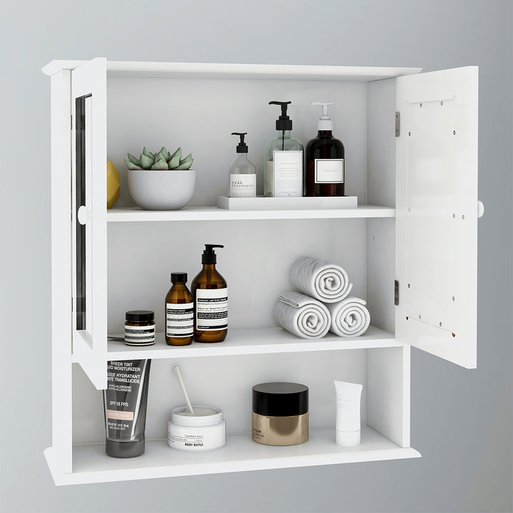 Bathroom Wall Cabinet With Double Mirror Doors And Shelves