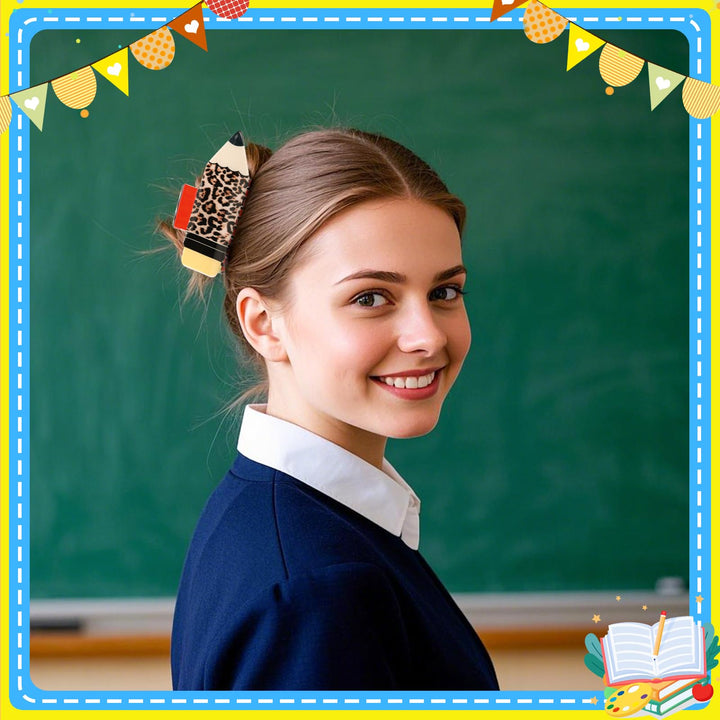 4-Piece Pencil Hair Claw Clips for Women — Non-Slip Sunflower & Leopard Print, Thick & Thin Hair