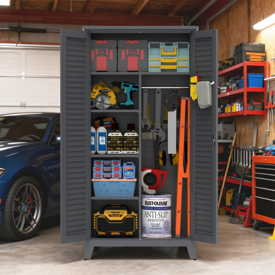 73in Tall Metal Tool Storage Cabinet — Full-Height Multi-Room Organiser for Garage, Warehouse, Garden & Office (Slate)