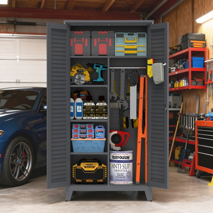 73in Tall Metal Tool Storage Cabinet — Full-Height Multi-Room Organiser for Garage, Warehouse, Garden & Office (Slate)