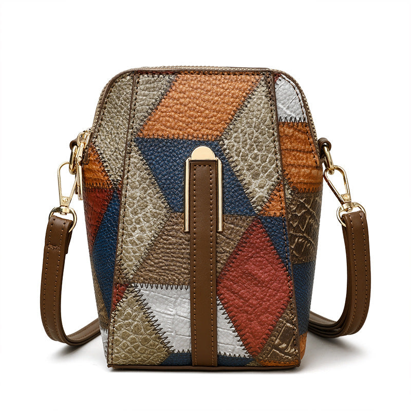 Patchwork PU Leather Crossbody Bag – Women’s Mini Shoulder Messenger Bag
