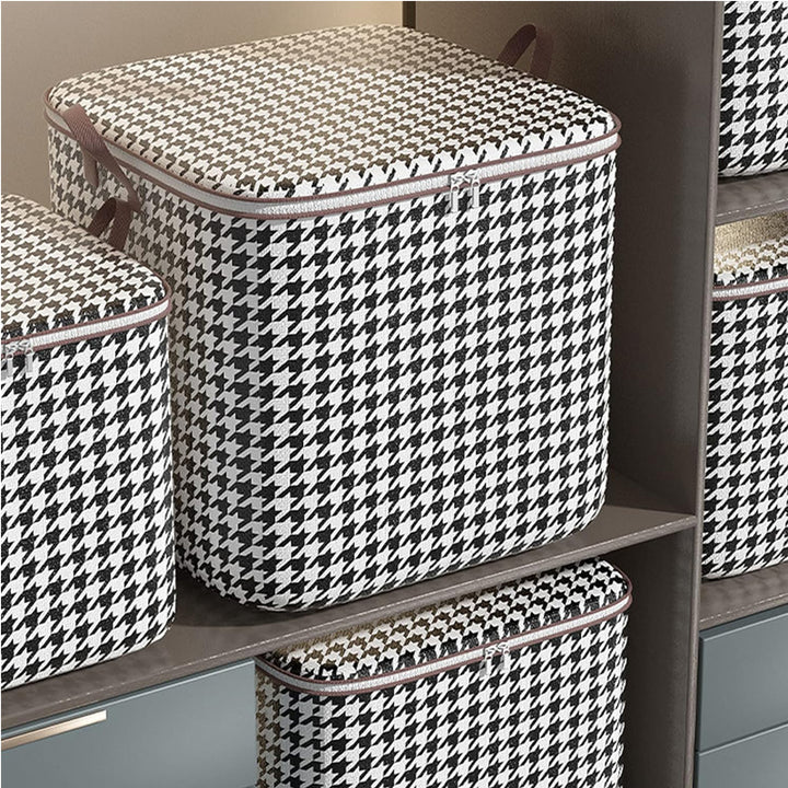 3pcs Mixed Set,100L 140L 180L,Stylish Foldable Zippered Storage Bags, Travel Organizer,Large Capacity, Portable, Moisture-Proof Non-Woven Fabric Solution, Houndstooth Print
