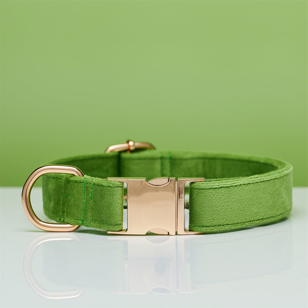 Premium Velvet Dog Collar &amp; Leash Set with Bow Tie – Personalized Engraved Buckle