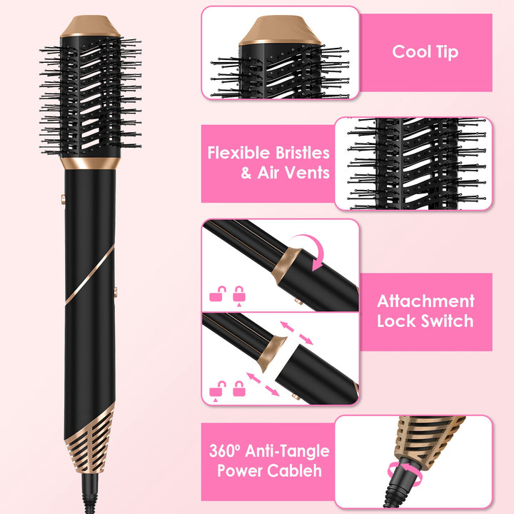 5-in-1 Hot Air Styler — Straightener, Curler, Dryer & Auto-Wrap Brush Set, 3 Temp Settings
