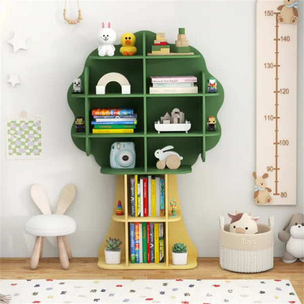 Green Kids Bookcase & Toy Storage Organizer — Open Shelf Bookshelf for Children's Room, Playroom & Study