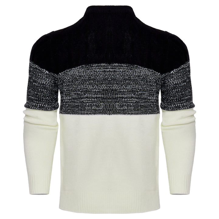 Men's Casual Color Block Long Sleeve Cable Knit Pullover Sweater