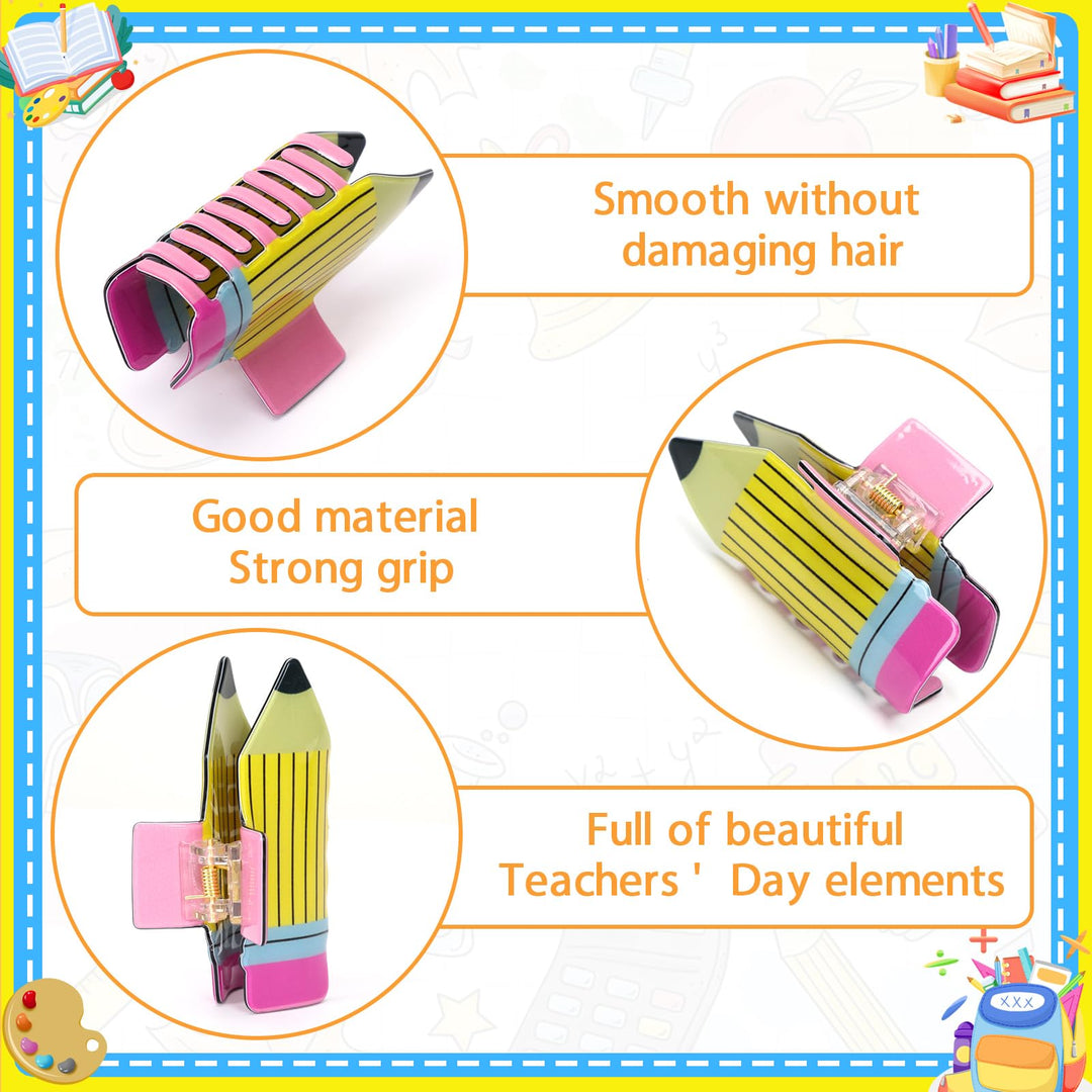 4-Piece Pencil Hair Claw Clips for Women — Non-Slip Sunflower & Leopard Print, Thick & Thin Hair