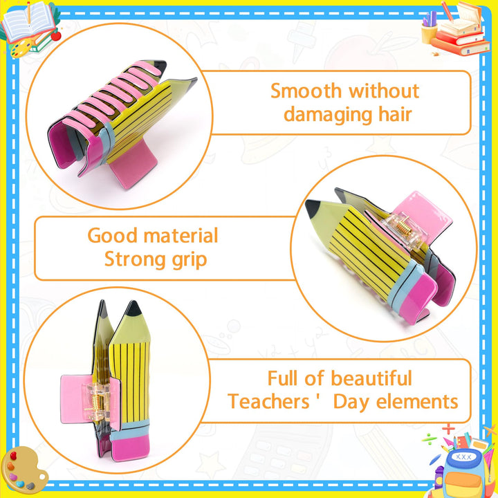 4-Piece Pencil Hair Claw Clips for Women — Non-Slip Sunflower & Leopard Print, Thick & Thin Hair