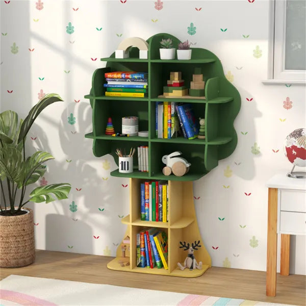 Green Kids Bookcase & Toy Storage Organizer — Open Shelf Bookshelf for Children's Room, Playroom & Study