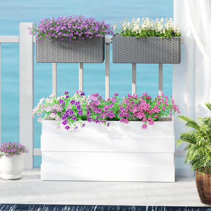 2-Pack 20in Railing Flower Pots — Hanging Hook Planters with Drainage Holes, Rattan Look for Fence & Balcony (Gray)