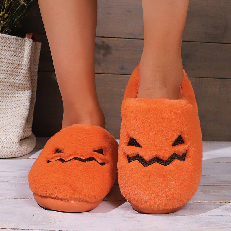 Halloween Pumpkin Plush Warm Indoor Slippers