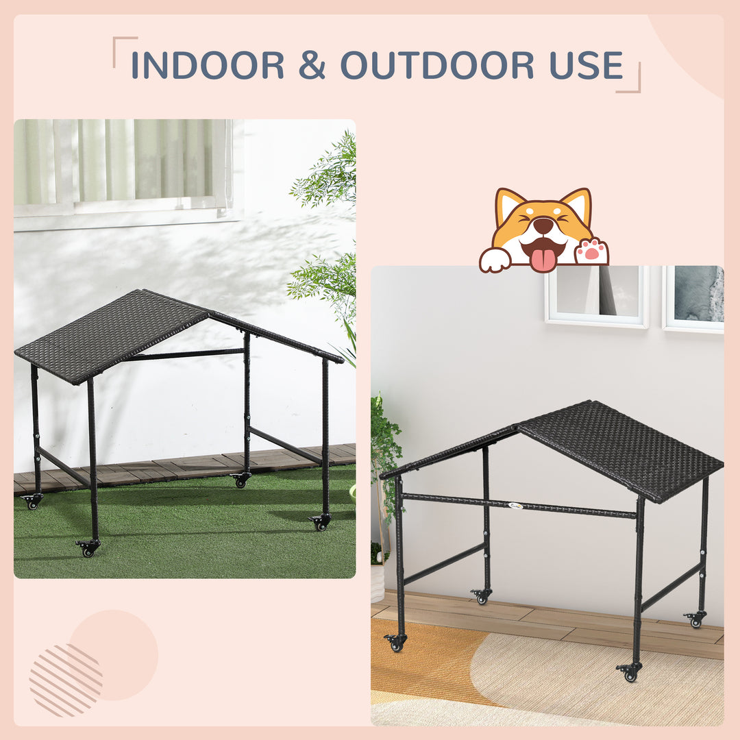 Outdoor Rattan Dog Shade Shelter with Wheels