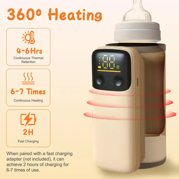 Portable Baby Bottle Warmer with Night Light — 6-Level Milk & Formula Warmer for Home & Travel (Beige)