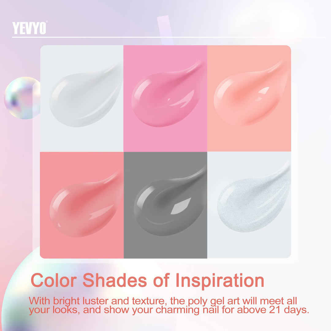 6-Piece Poly Gel Nail Extension Kit With UV Lamp — Builder Gel, 100 Dual Forms, Top & Base Coat