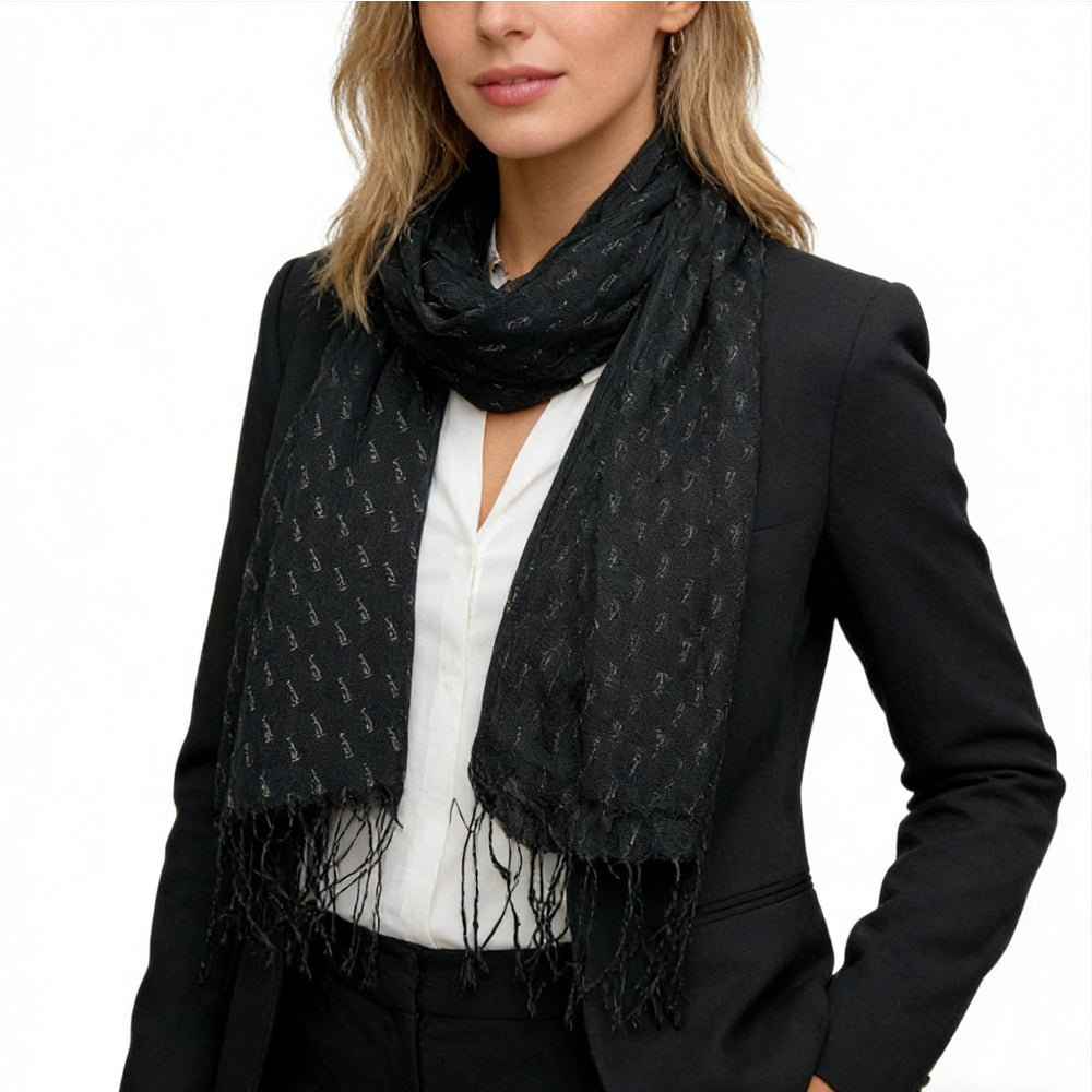 Elegant Abstract Evening Scarf,Black Printed Scarf,Versatile Everyday Scarf ,Pairs With All Casual Outfits,Office Appropriate Subtlety For Women Men