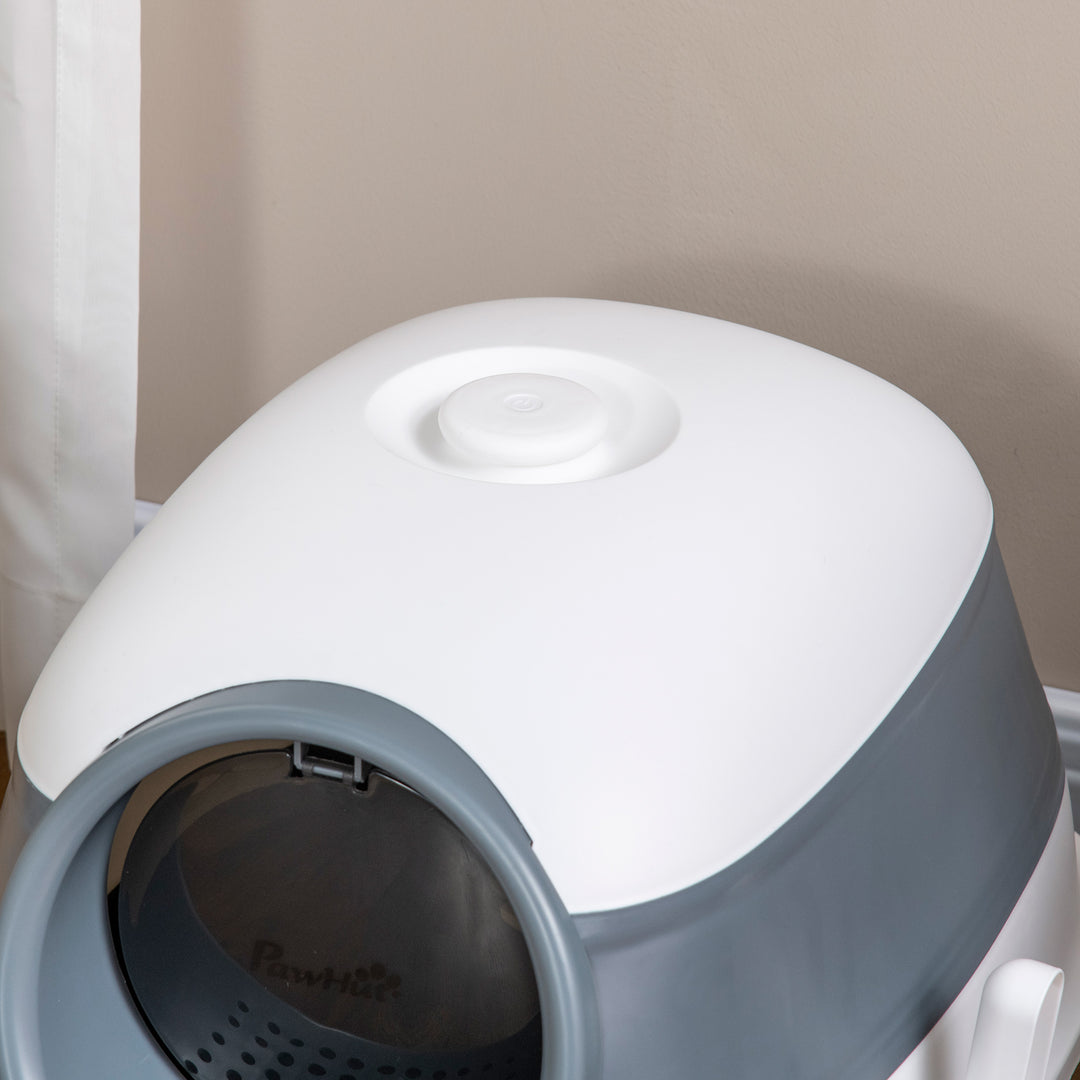 Dome Covered Cat Litter Box with Lid, White and Gray