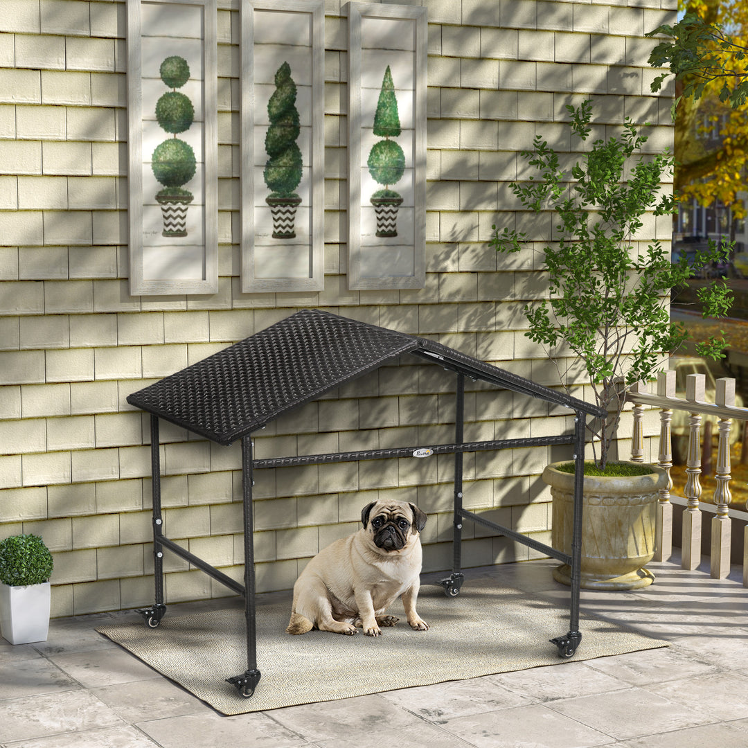 Outdoor Rattan Dog Shade Shelter with Wheels