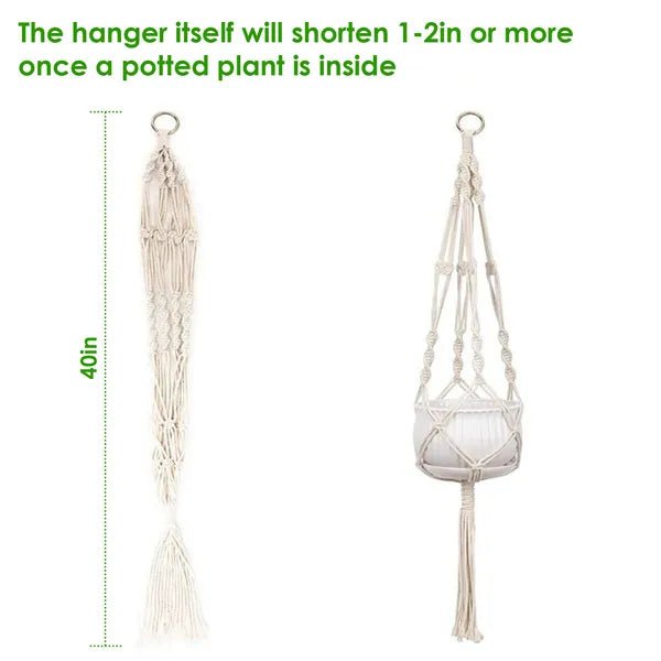 40in Cotton Rope Plant Hangers — Set of 2 or 4, Macramé 4-Leg Hanging Flowerpot Net Bag for Indoor & Outdoor Plants