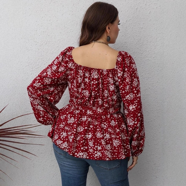 Elegant Printed Drawstring Waist Blouse