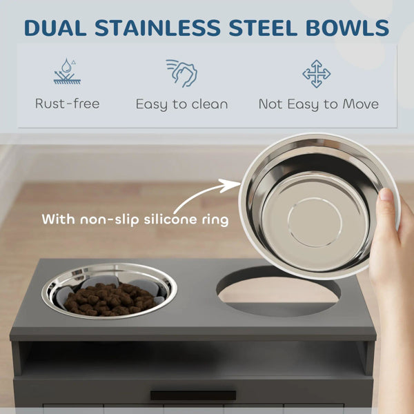 Elevated Dog Bowl Station with Storage – Dual Stainless Steel Dog Feeding Stand