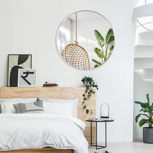 32 Inch Black Metal Framed Round Bathrrom Mirror For Wall.