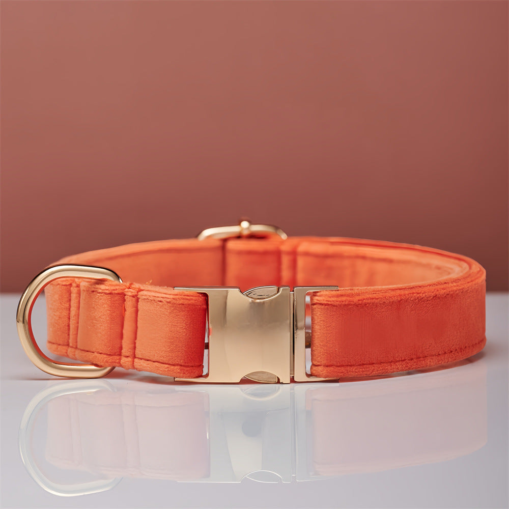 Premium Velvet Dog Collar &amp; Leash Set with Bow Tie – Personalized Engraved Buckle