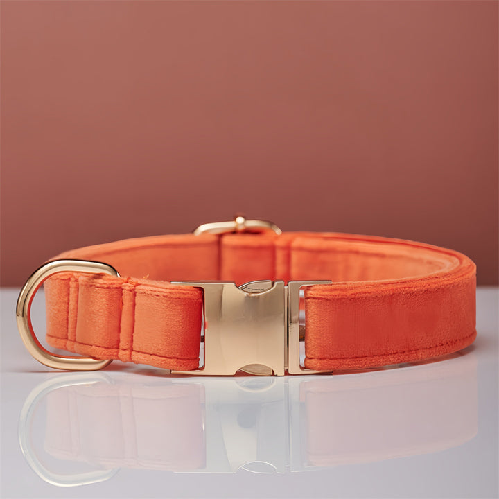 Premium Velvet Dog Collar &amp; Leash Set with Bow Tie – Personalized Engraved Buckle