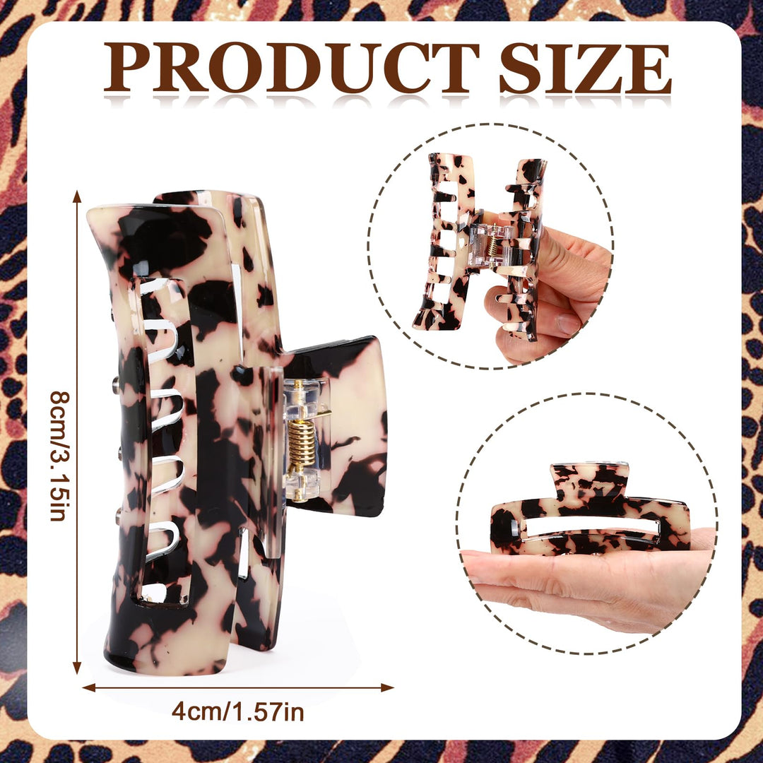4-Piece Tortoise Acetate Hair Claw Clips — 3.15 Inch French Banana Jaw Clips, Strong Hold for Thick & Thin Hair