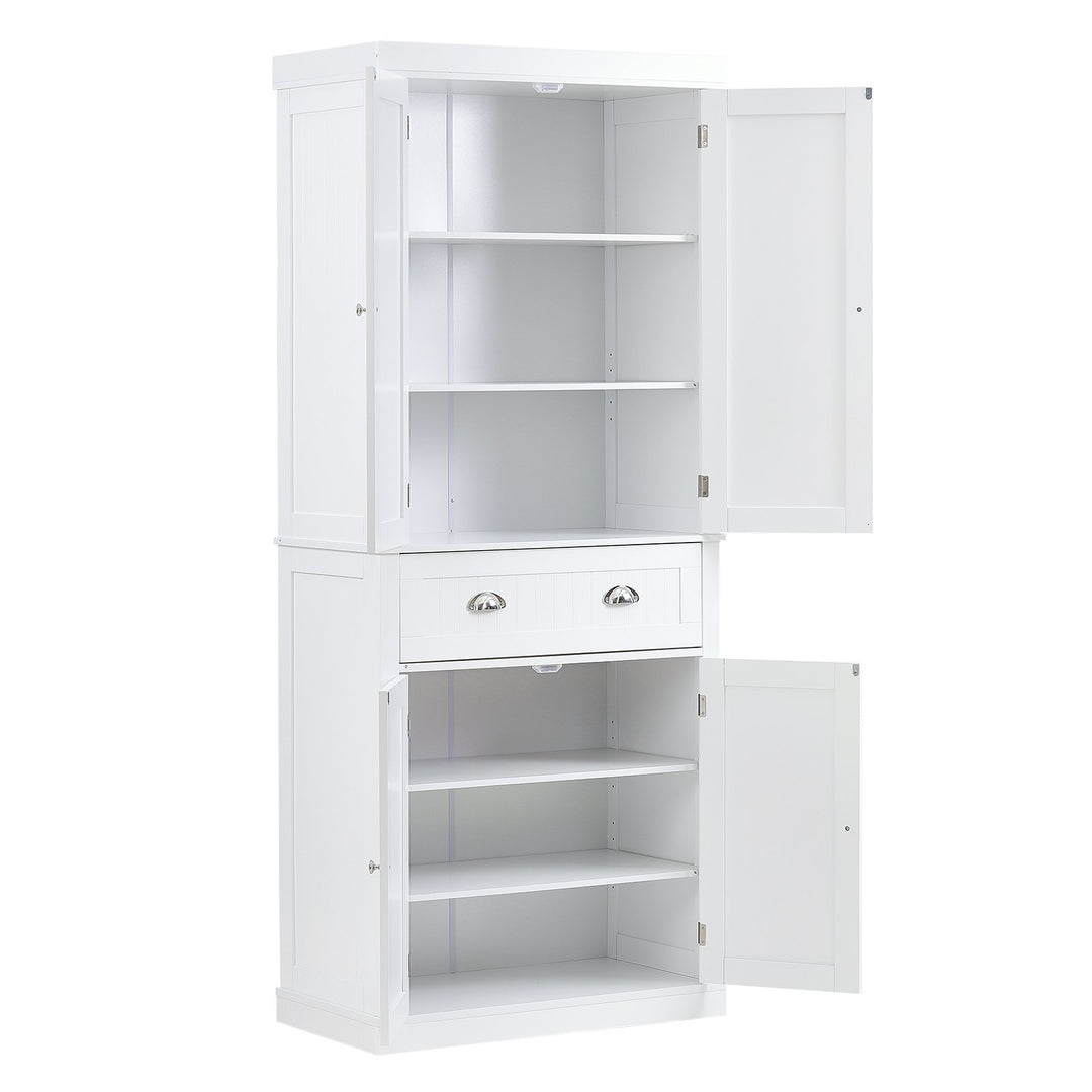 VEVOR  Kitchen Pantry Storage Cabinet, Freestanding Utility Cabinets With Doors, Drawer And 3 Adjustable Shelves, Tall Food Buffet Pantries For Kitchen, Living Room, Dinning Room, Laundry, White