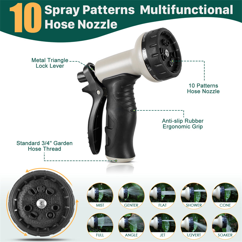 100ft Stainless Steel Metal Garden Hose — Flexible, Kink-Free, with 10-Pattern Spray Nozzle & 2 Nozzles