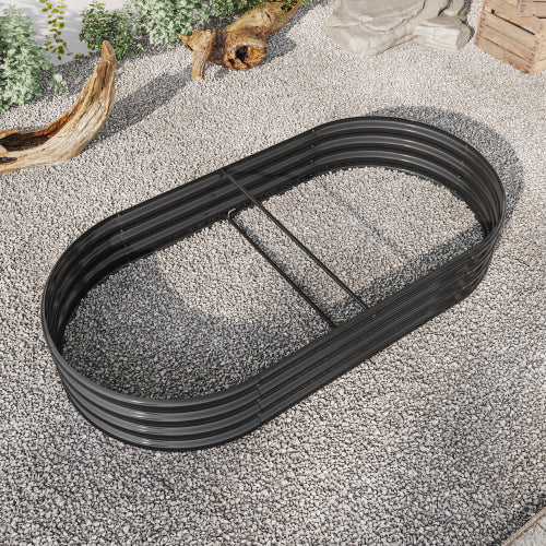 Raised Garden Bed Outdoor, Oval Large Metal Raised Planter Bed For For Plants, Vegetables, And Flowers - Black