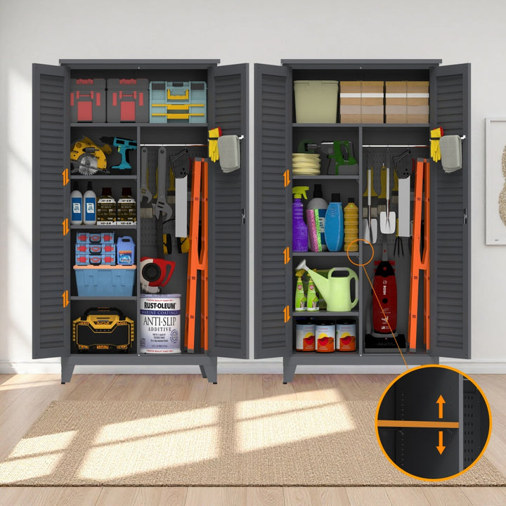 73in Tall Metal Tool Storage Cabinet — Full-Height Multi-Room Organiser for Garage, Warehouse, Garden & Office (Slate)