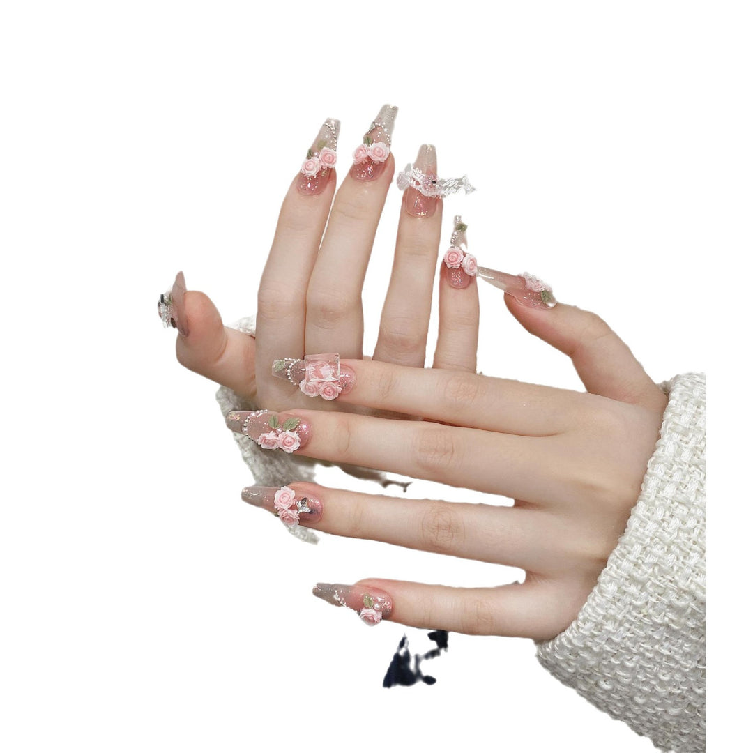 Handmade UV-Cured Nail Beauty Patches — Finished Press-On Nails, Long Ladder Style (1456)
