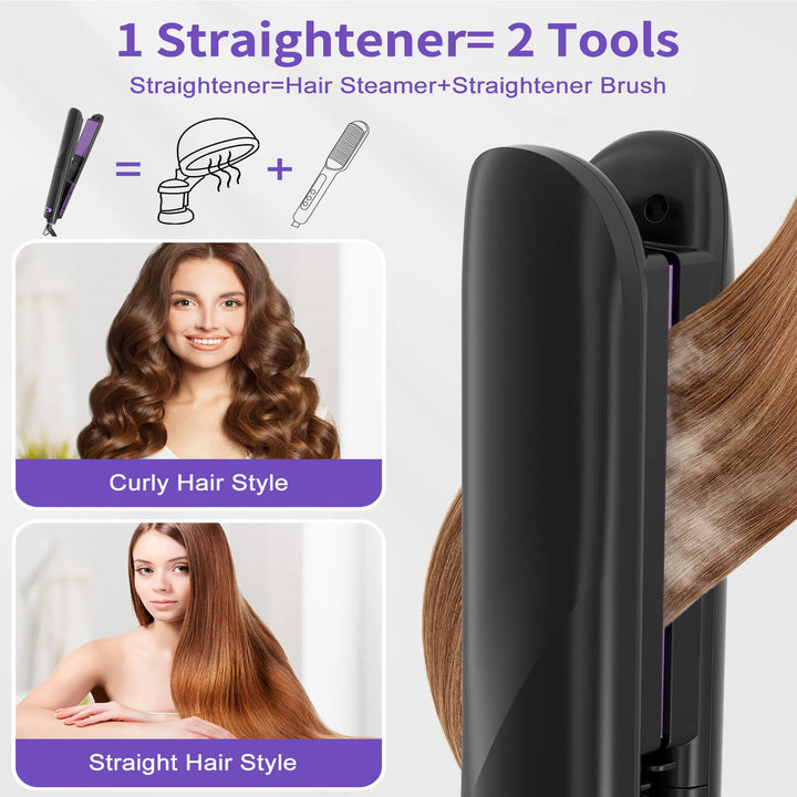 Professional Titanium Steam Flat Iron — 24-Hour Anti-Frizz, 300M Negative Ions, Smooth & Shine (Purple)