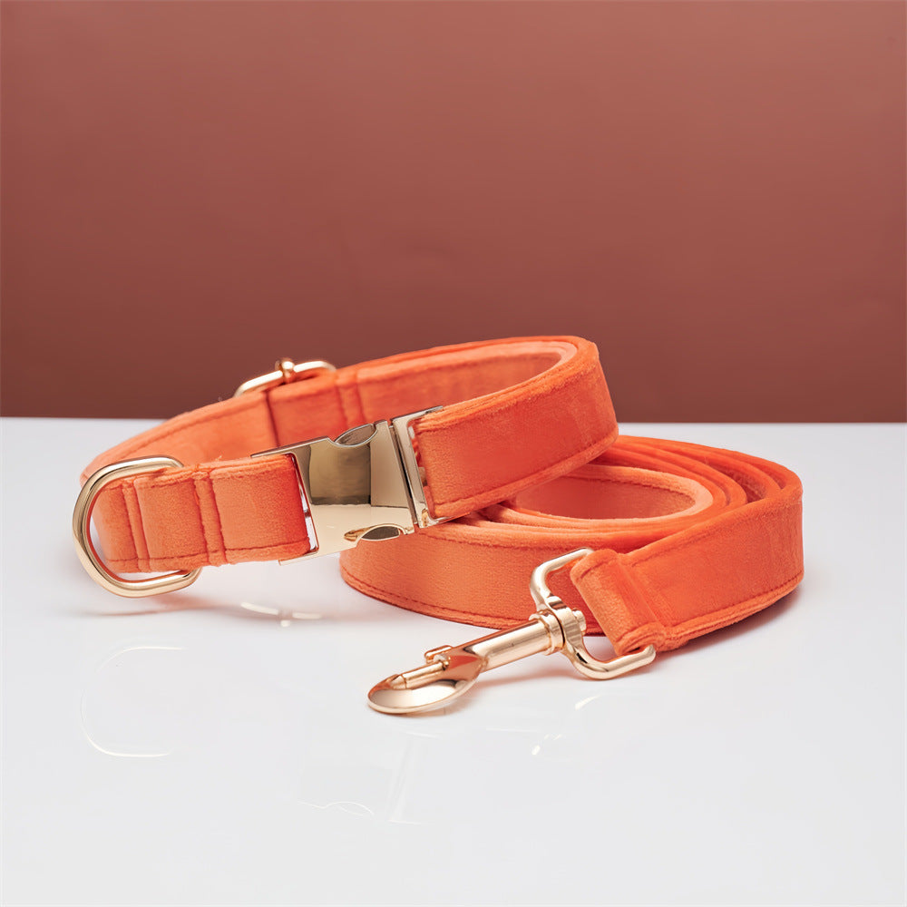 Premium Velvet Dog Collar &amp; Leash Set with Bow Tie – Personalized Engraved Buckle