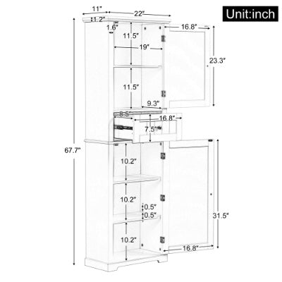Tall Bathroom Storage Cabinet, Freestanding Storage Cabinet With Drawer And Adjustable Shelf, MDF Board With Painted Finish