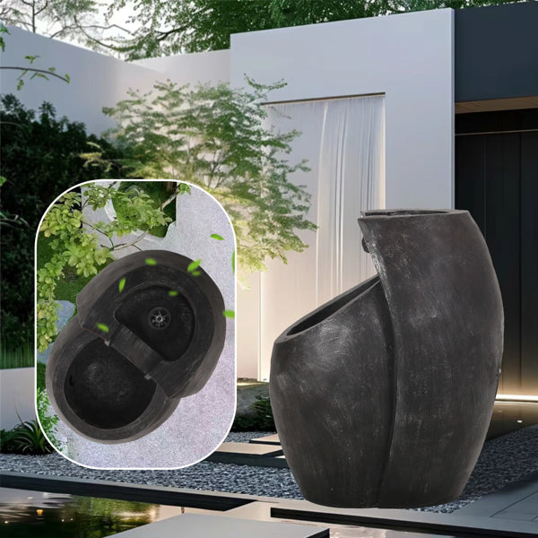 21.5in Two-Tier Outdoor Water Fountain — Modern Floor Standing Waterfall for Garden, Patio & Yard Décor