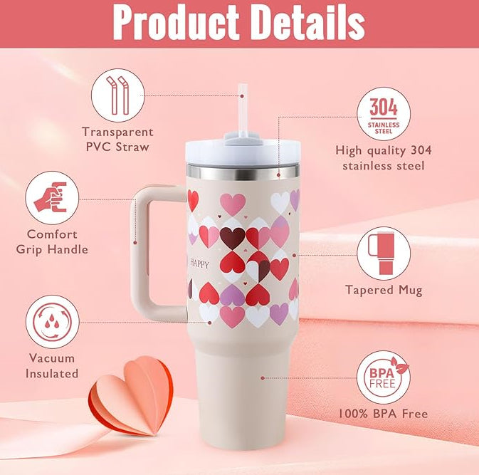 40 oz Insulated Tumbler with Handle & Straw — Stainless Steel Spill-Proof Vacuum Mug for Car, Gym, Office & Travel (30+ Colours)