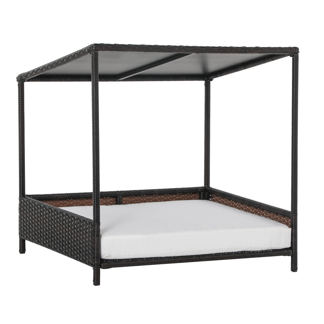 Wicker Dog House Raised Rattan Puppy Bed Cat Shelter for Indoor Outdoor Garden Patio Pet Sofa with Removable Cushion for Medium Sized Pet Brown