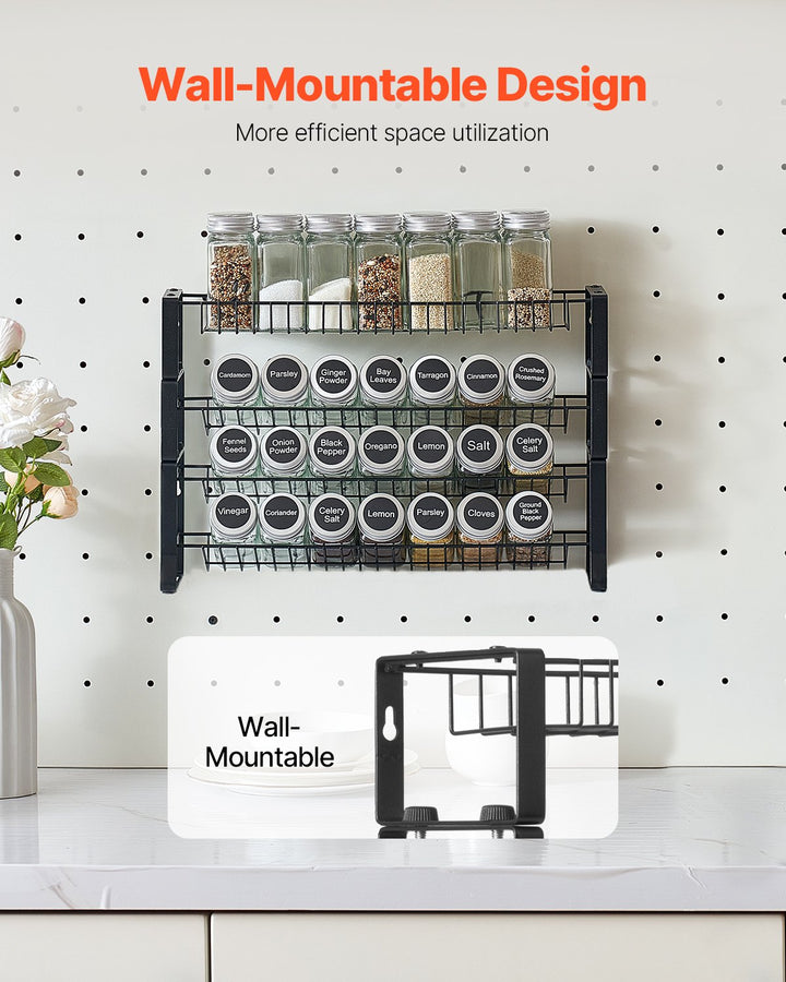 Spice Rack Organizer — 18×11in Cabinet & Countertop Seasoning Organizer (Black)