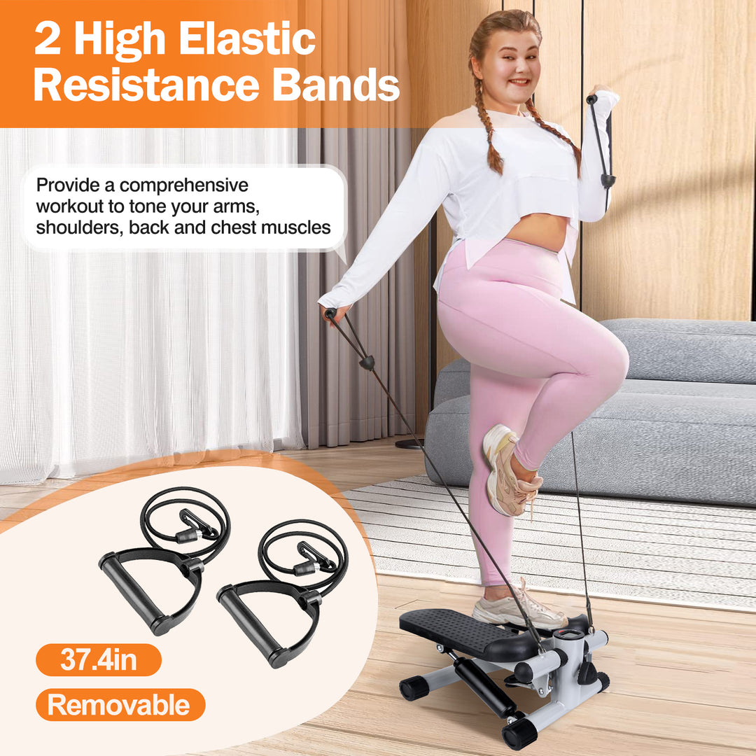 Mini Fitness Stepper — 2 Resistance Bands, LCD Monitor, 330lb Max Load, Quiet Stair Stepper for Home Exercise (Grey)
