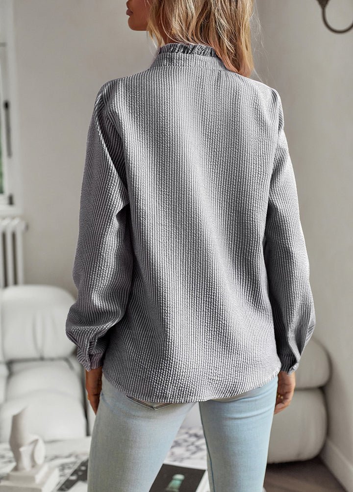 Women's Striped Ruffle Button-Up Blouse – Long Sleeve Office & Casual Shirt