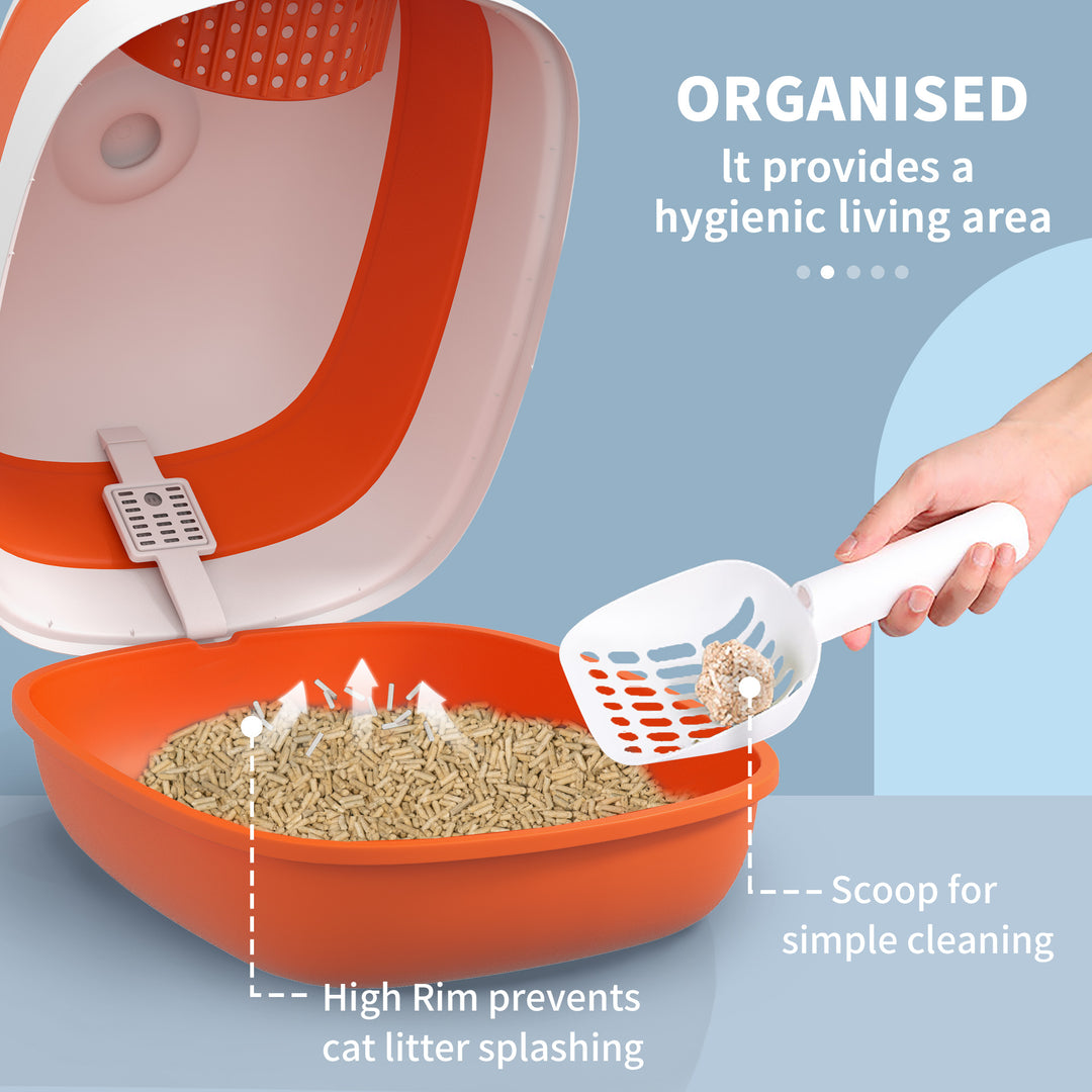 Enclosed Cat Litter Box with Scoop & Air Freshener – Foldable Covered Cat Toilet