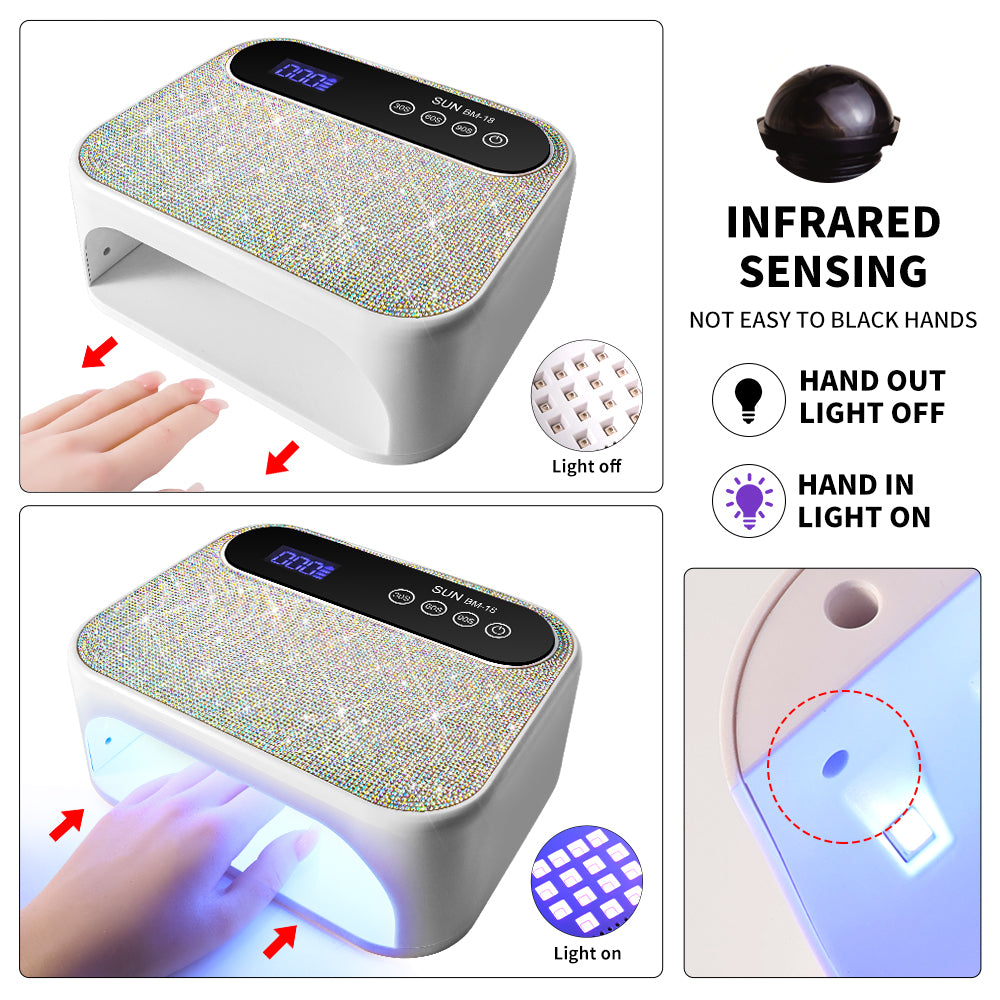 Cordless UV Nail Lamp, Rechargeable UV Gel Nail Light, Sparkling Rhinestones Diamond UV Light, Professional Fast Curing Nail Dryer With 3 Timers Touch Control Auto Sensor For Salon & Home
