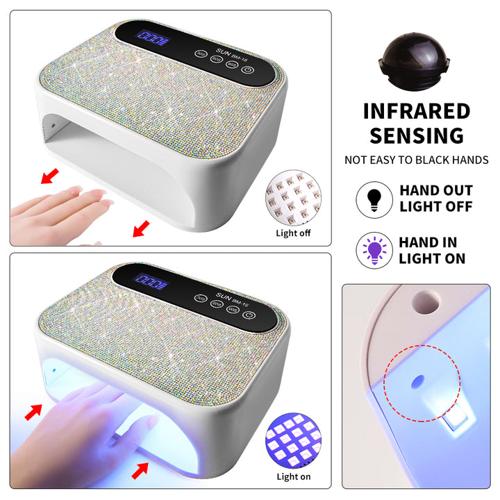 Cordless UV Nail Lamp, Rechargeable UV Gel Nail Light, Sparkling Rhinestones Diamond UV Light, Professional Fast Curing Nail Dryer With 3 Timers Touch Control Auto Sensor For Salon & Home