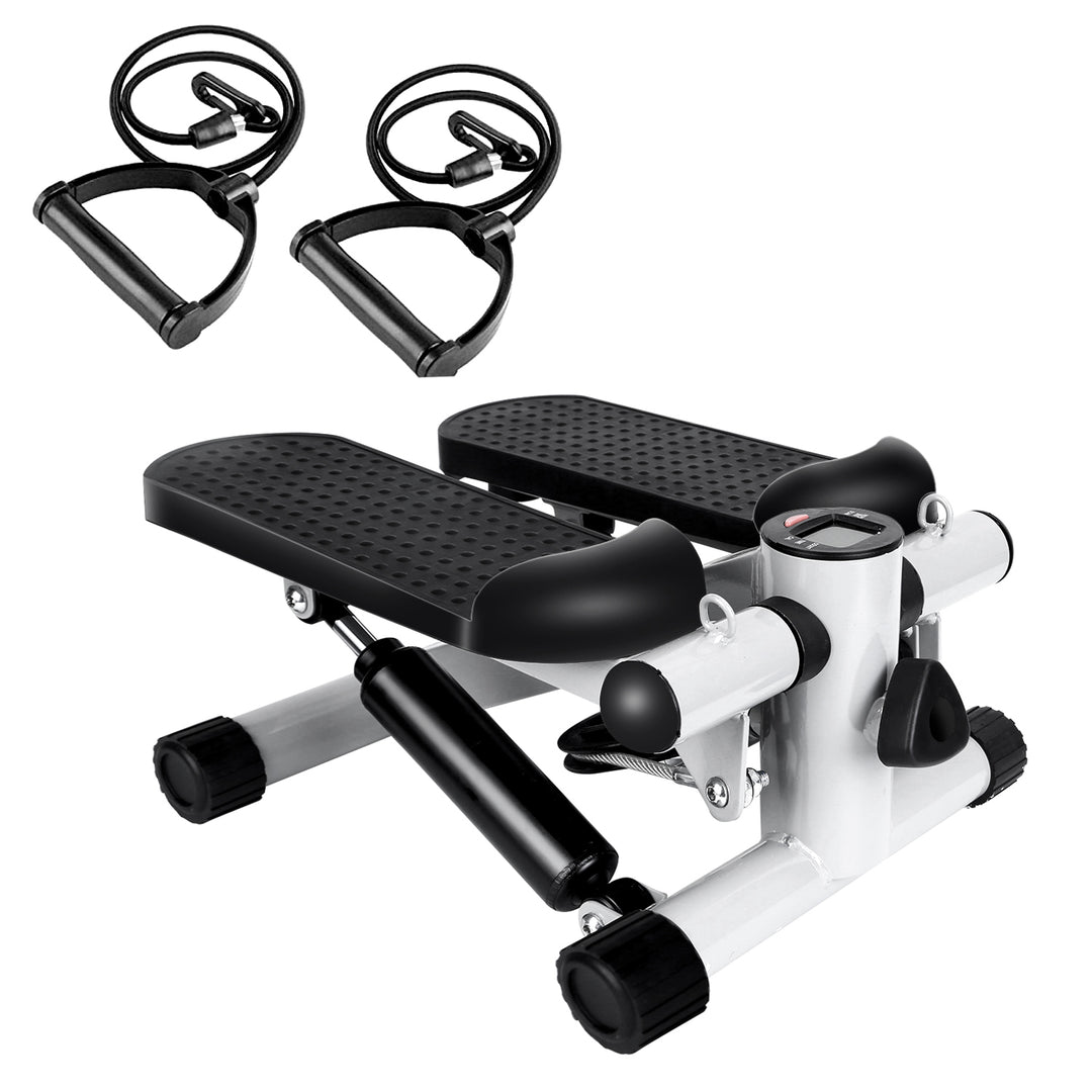 Mini Fitness Stepper — 2 Resistance Bands, LCD Monitor, 330lb Max Load, Quiet Stair Stepper for Home Exercise (Grey)
