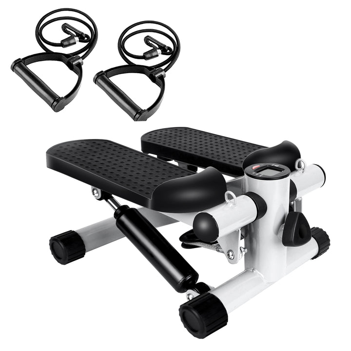 Mini Fitness Stepper — 2 Resistance Bands, LCD Monitor, 330lb Max Load, Quiet Stair Stepper for Home Exercise (Grey)